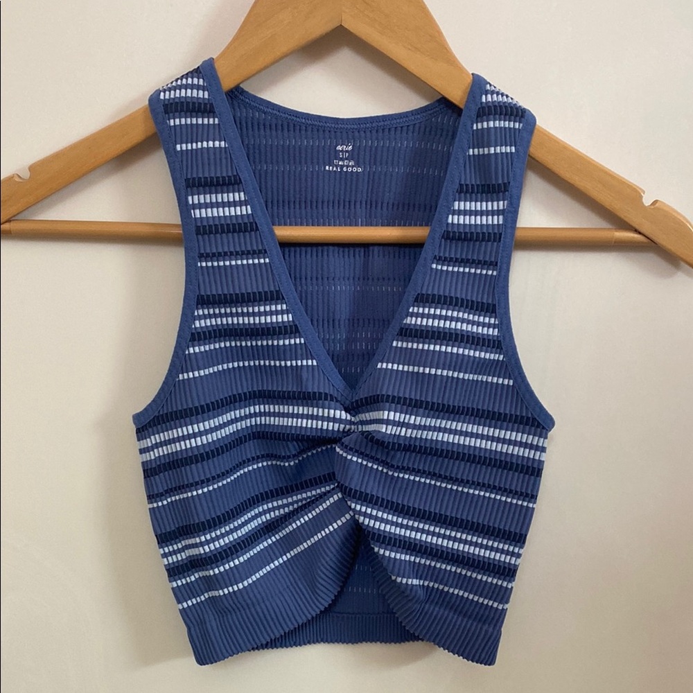 Blue Striped Sports Bra